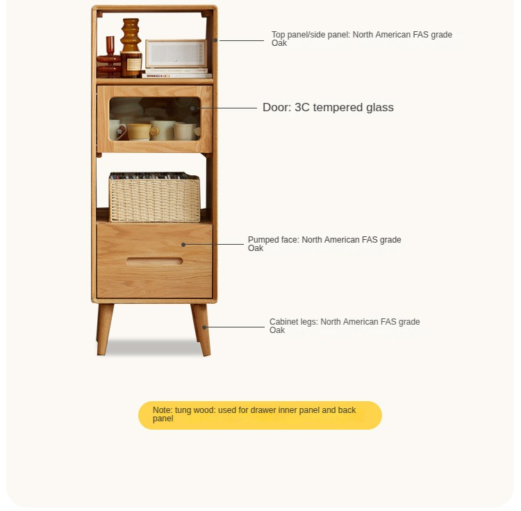 Solid Oak Wood Glass Display Cabinet - Elegant Sideboard for Living Room, Dining Room & Office Storage | Perfect for Showcasing China, Books & Decor