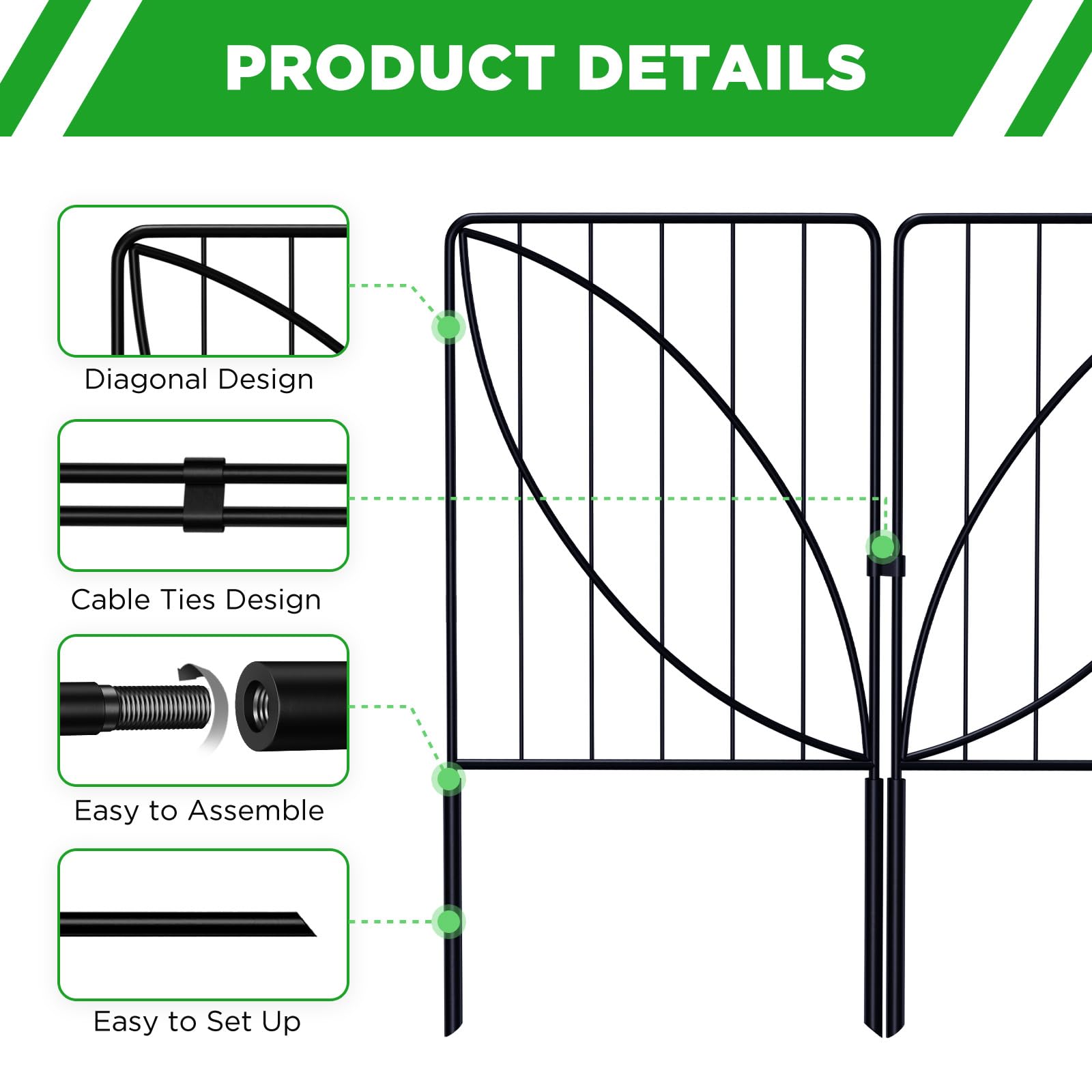 UIRWAY 10 Panels Decorative Garden Fence - 10.8ft Long x 24in Tall Rustproof Metal Rabbit Fence with Leaf Pattern | Outdoor Landscape Edging for Flower Beds, Vegetable Gardens, Yard Borders & Pet Protection