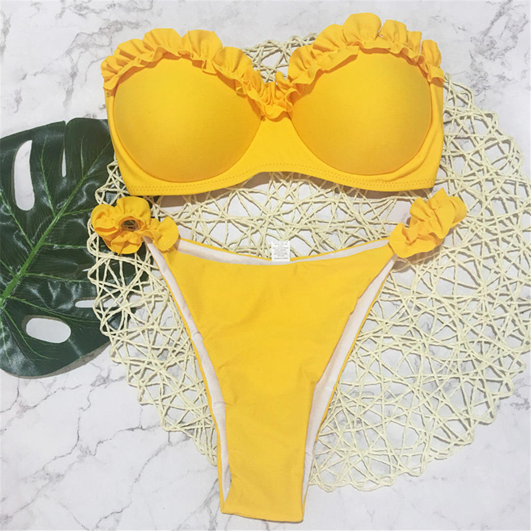 Push Up Bandeau Bikini Set for Women - High Leg Cut Ruffled Two Piece Swimwear | Beach, Pool, Vacation & Summer Swim Suit V1562