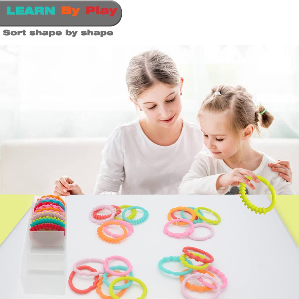 24 Pack Baby Linking Rings Toys for Infants - Early Learning & Sensory Toy Set for Boys & Girls - Perfect for Car Seat, Stroller & Travel - Includes Storage Box - Great for Teething, Motor Skills & Playtime