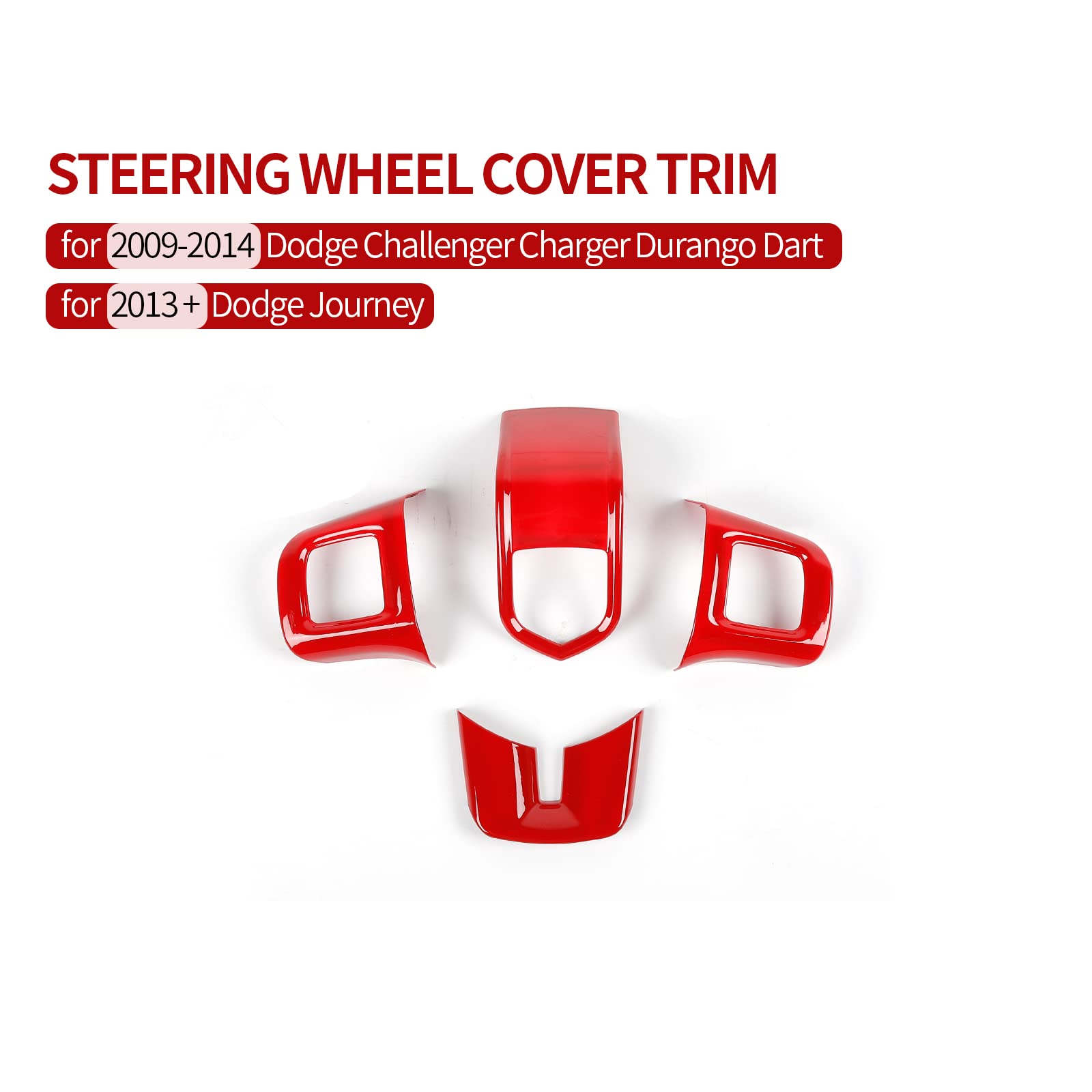 Direction Control Protection Cover Trim for 2009-2014 Dodge Challenger, Charger, Durango, Journey - ABS Red 4pcs - Interior Car Accessories for Enhanced Protection & Style - Perfect for Daily Driving & Car Shows