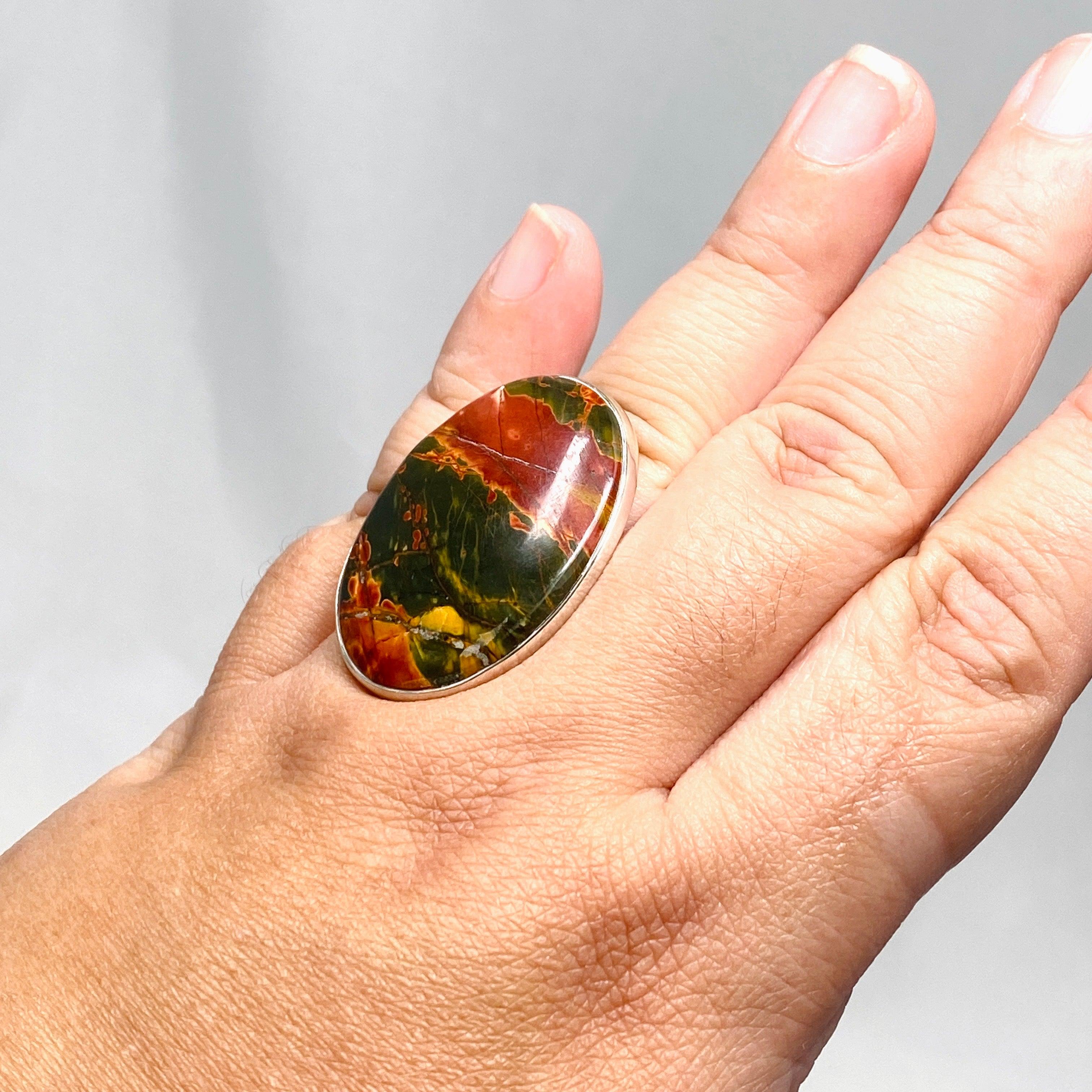 Natural Cherry Creek Jasper Oval Ring - Size 11 Sterling Silver Jewelry KRGJ1604 | Boho Chic Accessories for Women, Gift for Her, Everyday Wear & Special Occasions