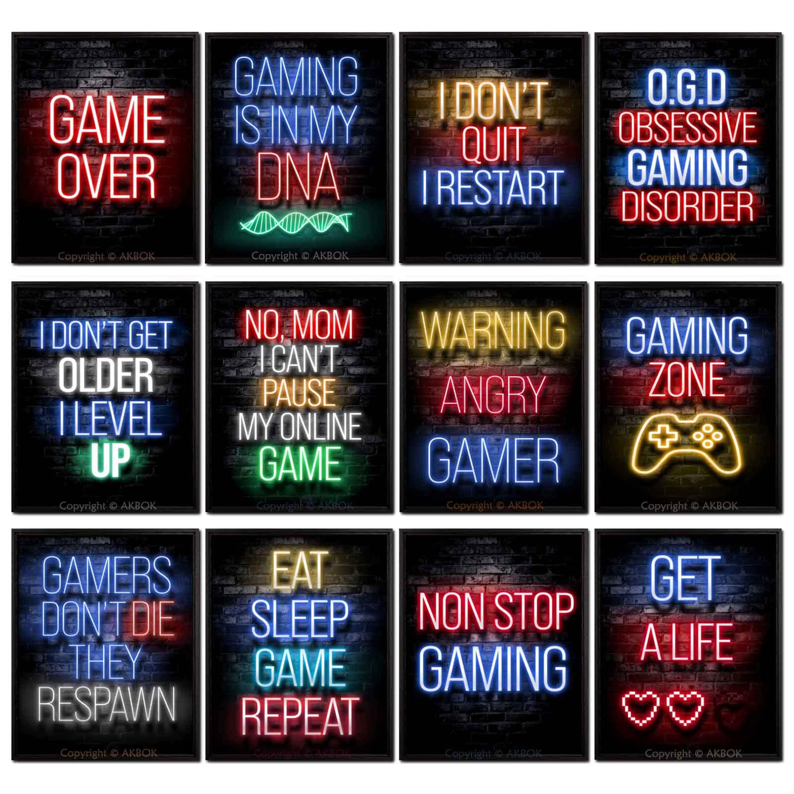AKBOK 12-Piece Neon Video Game Poster Set - 8