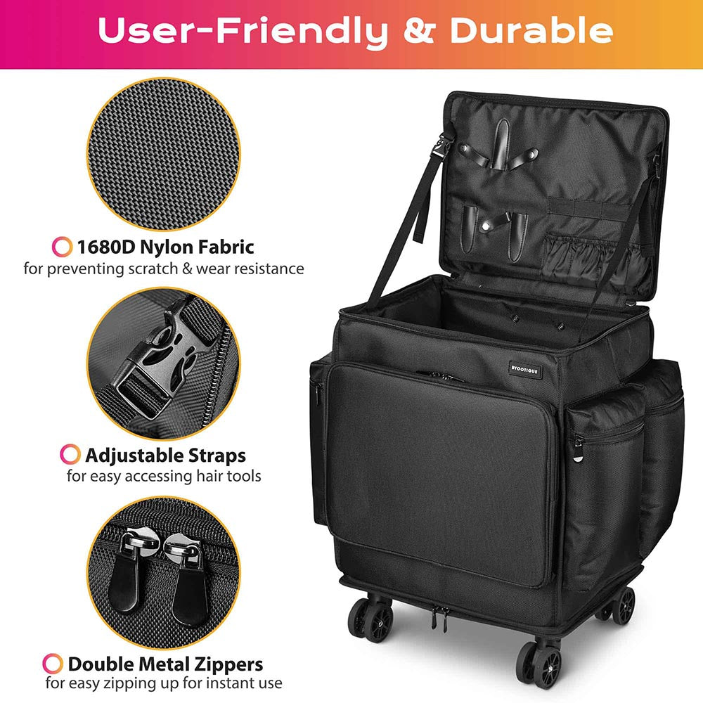 Professional 2-in-1 Rolling Hairstylist Travel Case & Barber Bag - Portable Cosmetic Organizer for Salon Stylists, Mobile Hairdressers - Perfect for Travel, Home Use & On-the-Go Styling