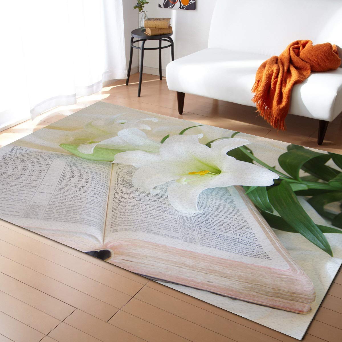 5'x8' Modern Easter Green Lily Flower Area Rug - Non-Slip Indoor Floor Carpet for Living Room, Bedroom & Home Decor | Soft Contemporary Door Mat Perfect for Spring Decor, Housewarming Gifts & Cozy Spaces