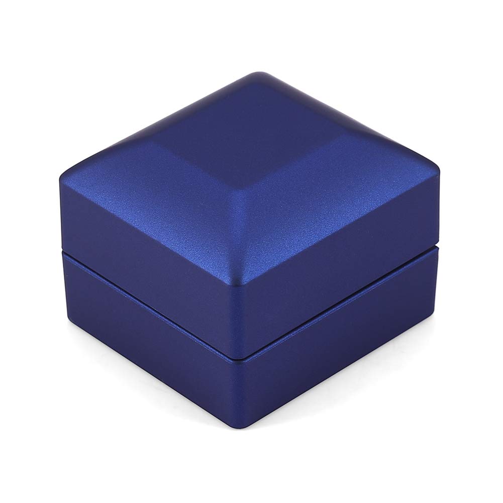 Blue LED Jewelry Display Box - Square Lighted Ring Storage Case for Earrings, Coins & Engagement Rings - Perfect Wedding Gift & Jewelry Organizer for Home & Retail Stores