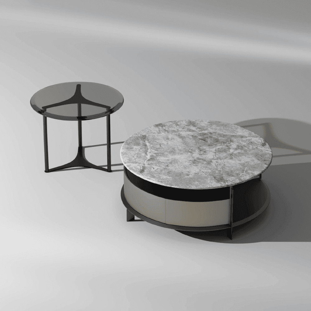 Modern Nesting Coffee Table with Crystal Glass Top - Stylish & Functional for Living Room, Lounge, or Office Decor