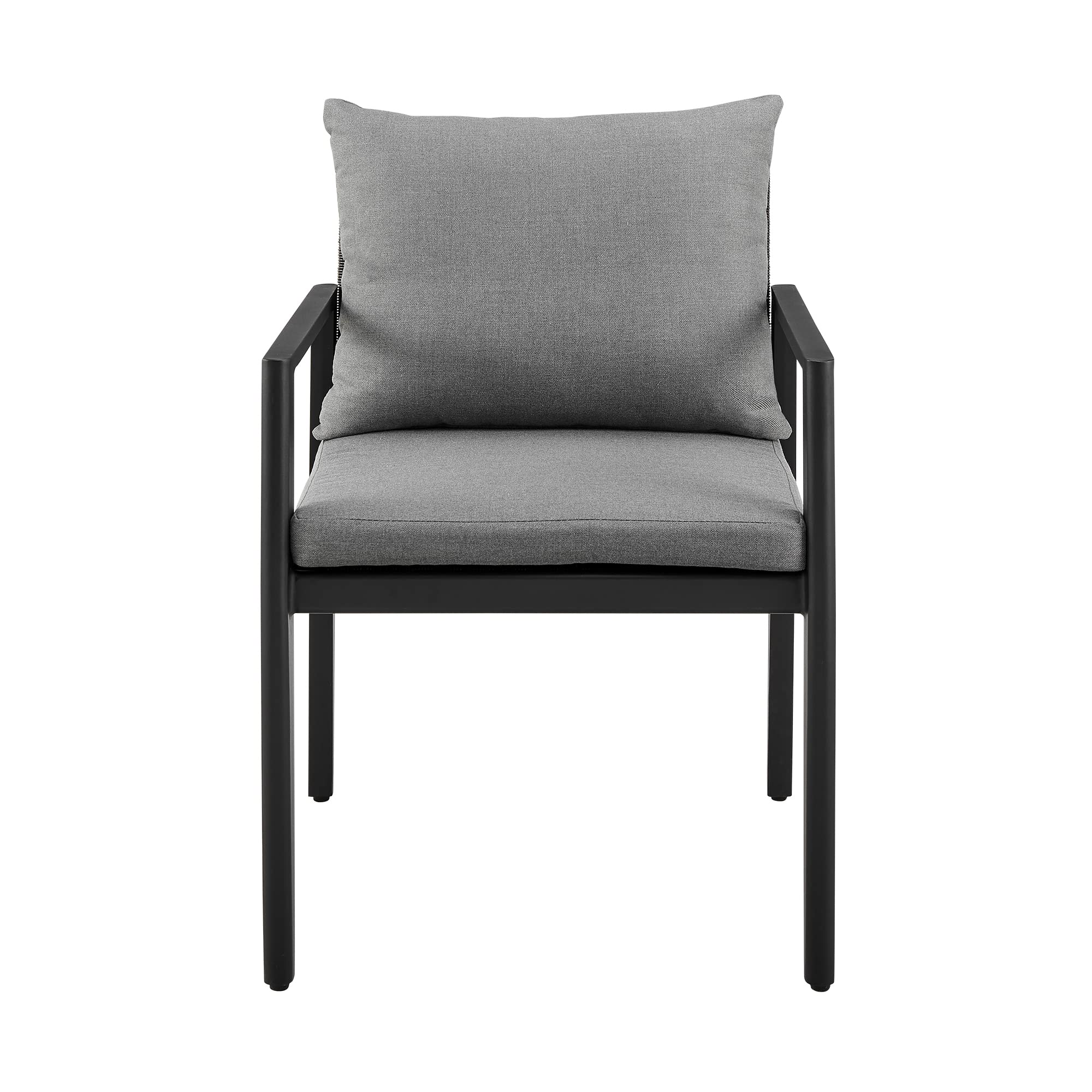 Armen Living Cayman Outdoor Patio Dining Chairs with Arms - Aluminum Frame & Cushions, Set of 2, Dark Grey - Perfect for Poolside, Garden, and Backyard Relaxation