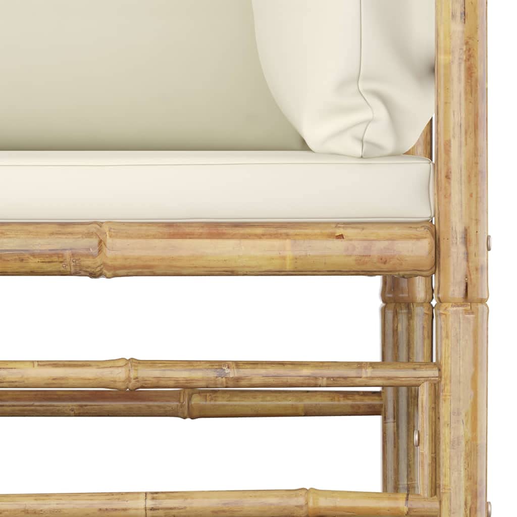 vidaXL 2-Piece Bamboo Patio Lounge Set with Corner Sofa & Table - Cream White Cushions - Weather-Resistant Outdoor Furniture for Garden, Poolside & Backyard Relaxation