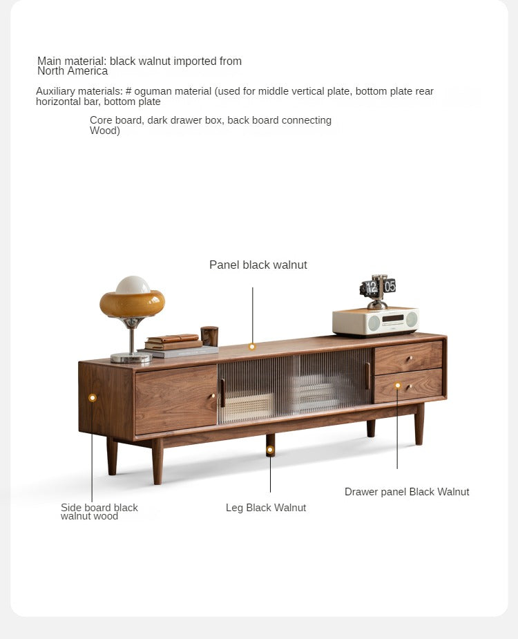 Premium Black Walnut Solid Wood TV Stand - Modern Entertainment Center with Storage Shelves for Living Room, Bedroom & Home Theater Setup