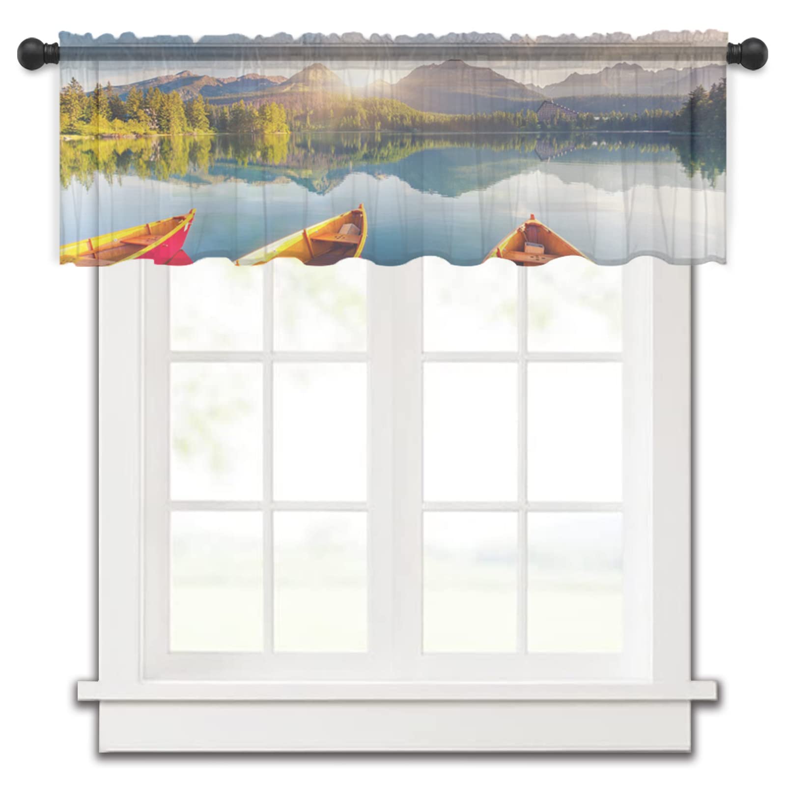 Applebess Nature-Themed Semi-Sheer Valance Curtains - 54x18 Inch Rod Pocket Window Treatment for Kitchen, Bedroom, Bathroom - Perfect for Boat, Mountain & Lake House Decor