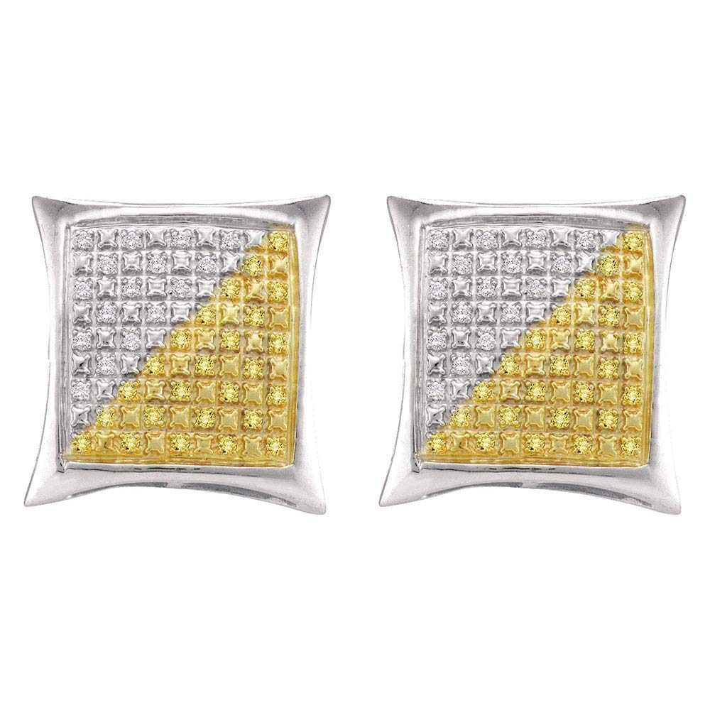Men's Sterling Silver Round Yellow Enhanced Diamond Square Kite Earrings - 1/4 CTTW | Elegant Jewelry for Gifts, Weddings & Special Occasions