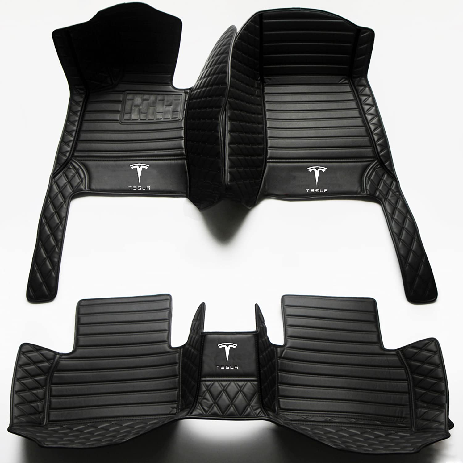 Premium All-Weather Floor Mats for Tesla Model S/X/3/Y (2014-2021) - Waterproof Full Coverage Custom Car Mats with Leather Finish | Perfect for Daily Commute, Road Trips & Extreme Weather Protection