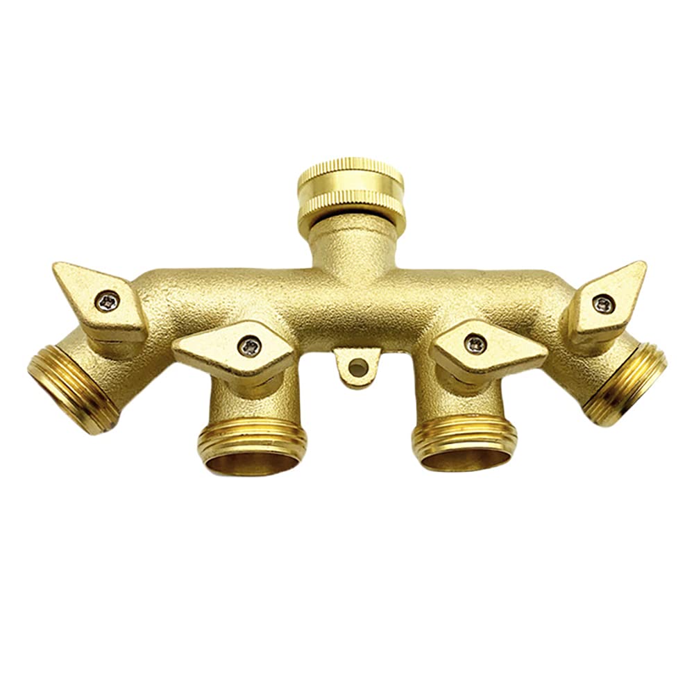 4-Way Heavy Duty Solid Brass Garden Hose Splitter with 3/4