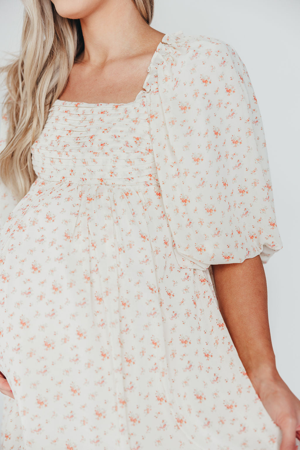 Melody Maxi Dress with Pleats & Bow Detail - Ivory Floral Print Maternity Dress | Bump Friendly & Inclusive Sizing (S-3XL) | Perfect for Weddings, Baby Showers & Summer Events
