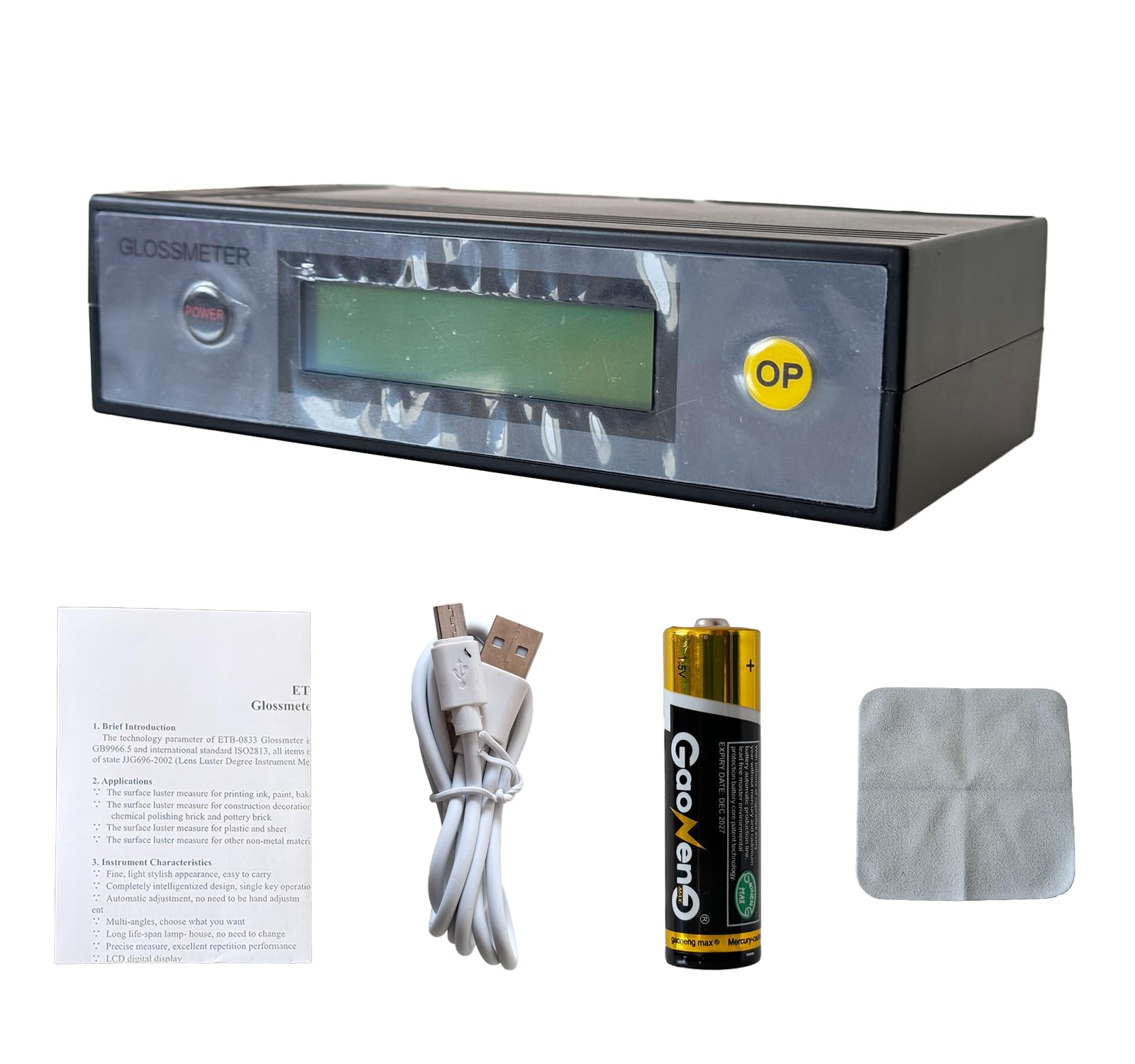 ETB-0833 Gloss Meter Tester - Self-Calibration, 20˚/60˚/85˚ Angles, 0-200GU Range - Perfect for Paint, Plastic, Metal & Automotive Surface Gloss Measurement