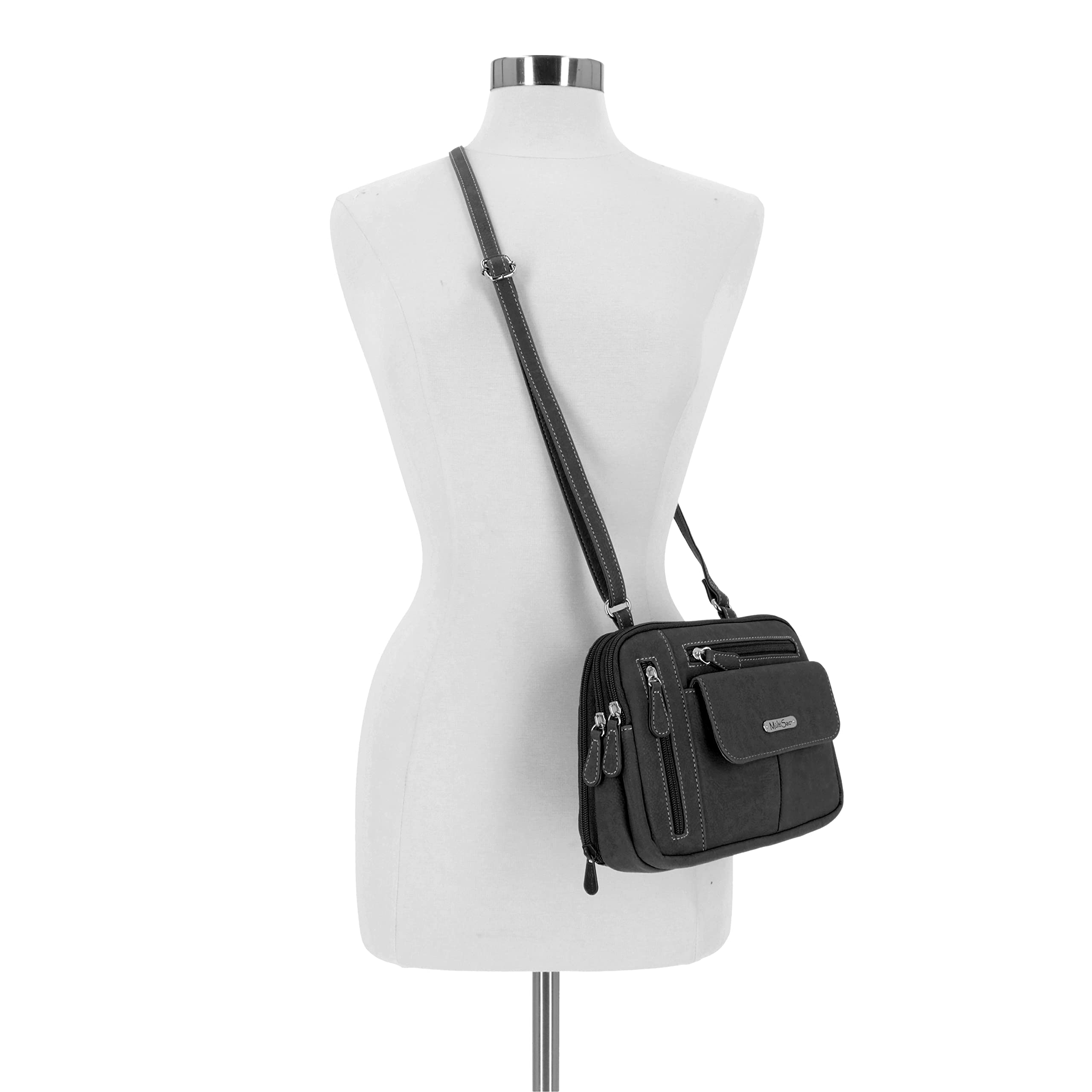 MultiSac Zippy Triple Compartment Crossbody Bag for Women - Waterproof Travel Purse with RFID Protection - Perfect for Shopping, Work & Daily Use