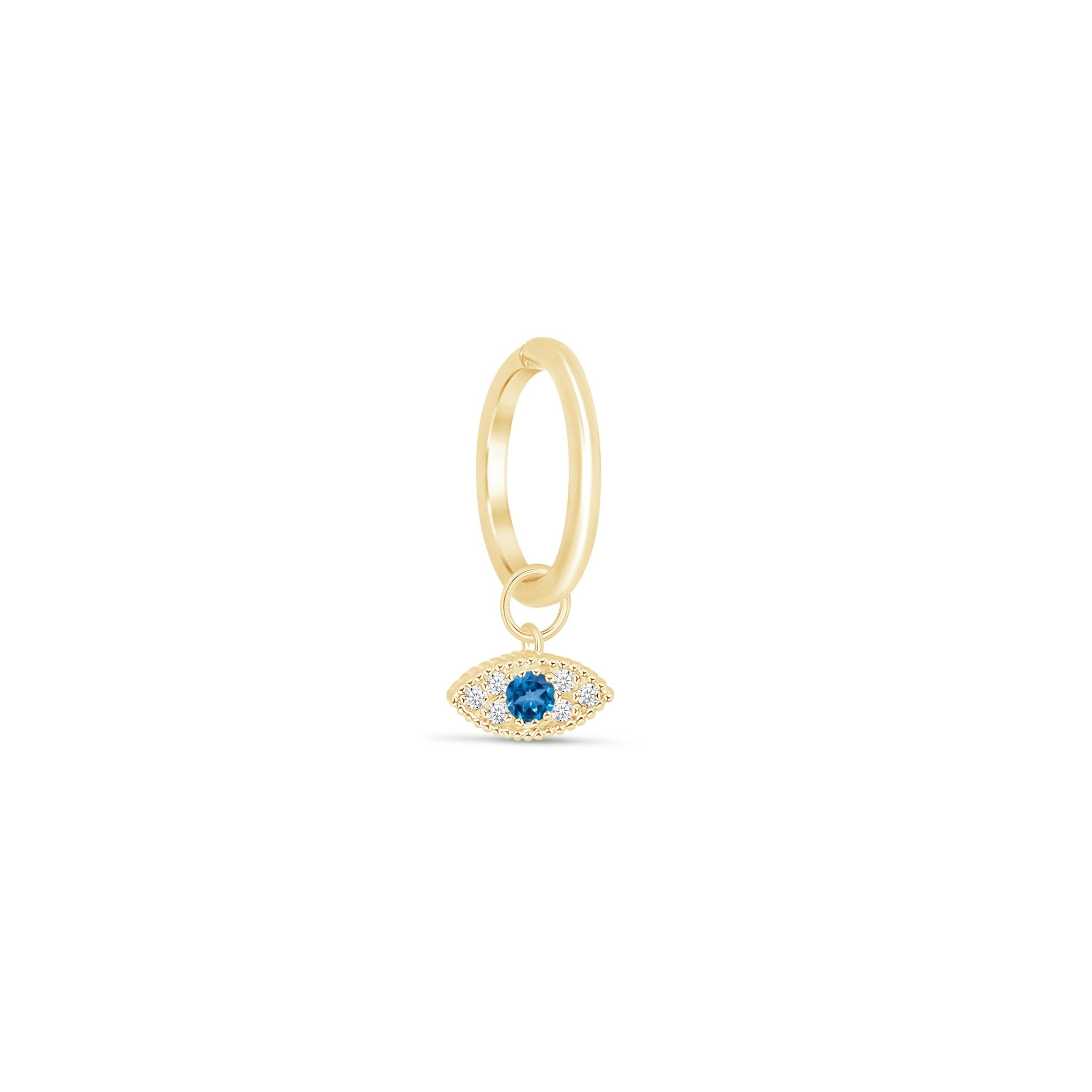 14k Yellow Gold Hoop Earrings with Blue Topaz Evil Eye Charm - Stylish Protection for Everyday Wear & Gift Giving