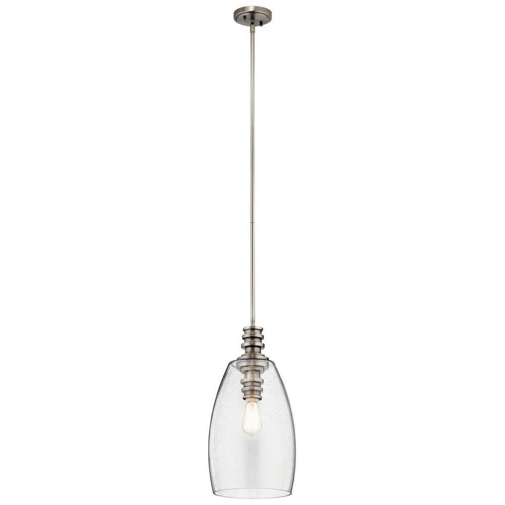 Modern 1-Light Clear Seeded Glass Pendant Light Fixture in Classic Pewter Finish - Perfect for Kitchen Island, Dining Room, and Entryway Lighting