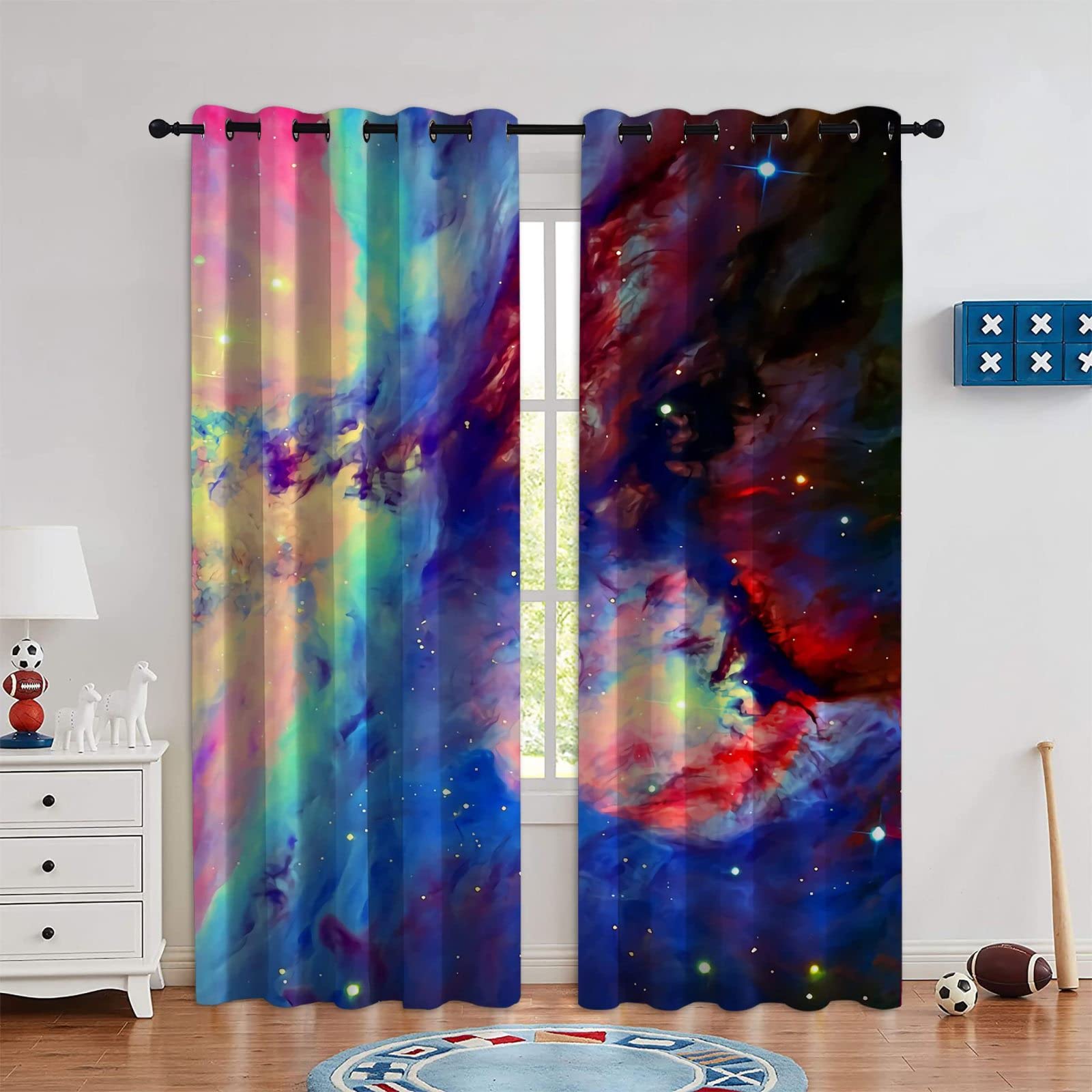 Starry Sky Blackout Curtains for Bedroom - Thermal Insulated Grommet Window Drapes, Darkening Room Decor for Kids & Living Room, 2 Panels (108