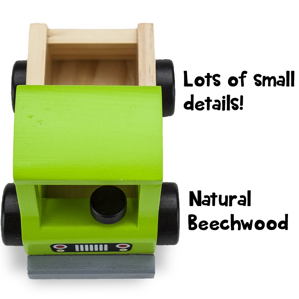 Imagination Generation Natural Beech Wood Pickup Truck Toy with Wooden Wheels - Eco-Friendly Lime Green Toy Car for Kids, Perfect for Pretend Play & Toddler Learning Activities
