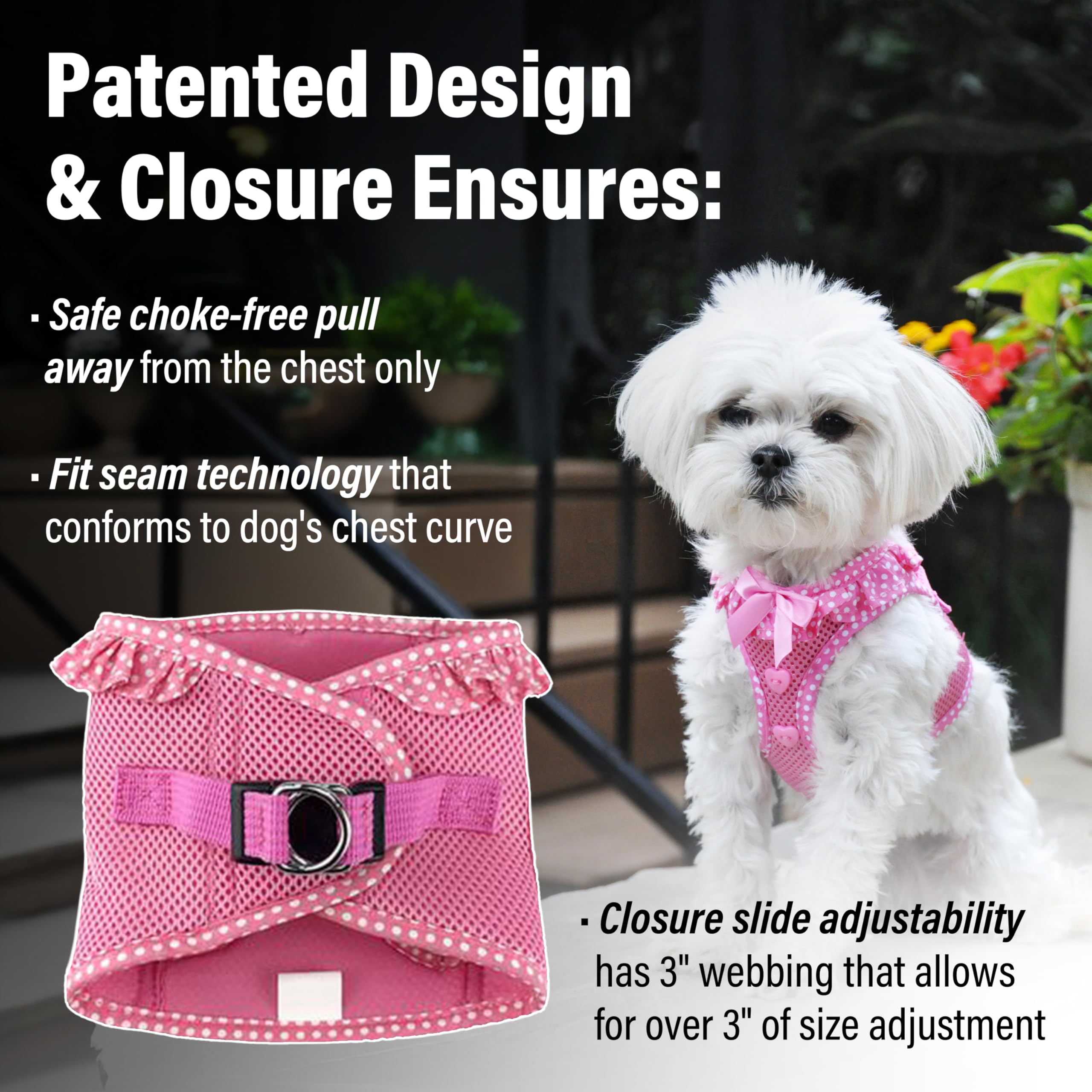 Doggie Design No-Choke Dog Harness - Breathable Mesh Polyester Pet Vest with Easy Step-in Design | Adjustable & Comfortable for Small to Medium Dogs | Perfect for Walking, Training & Outdoor Adventures - Pink Polka Dot - Size M
