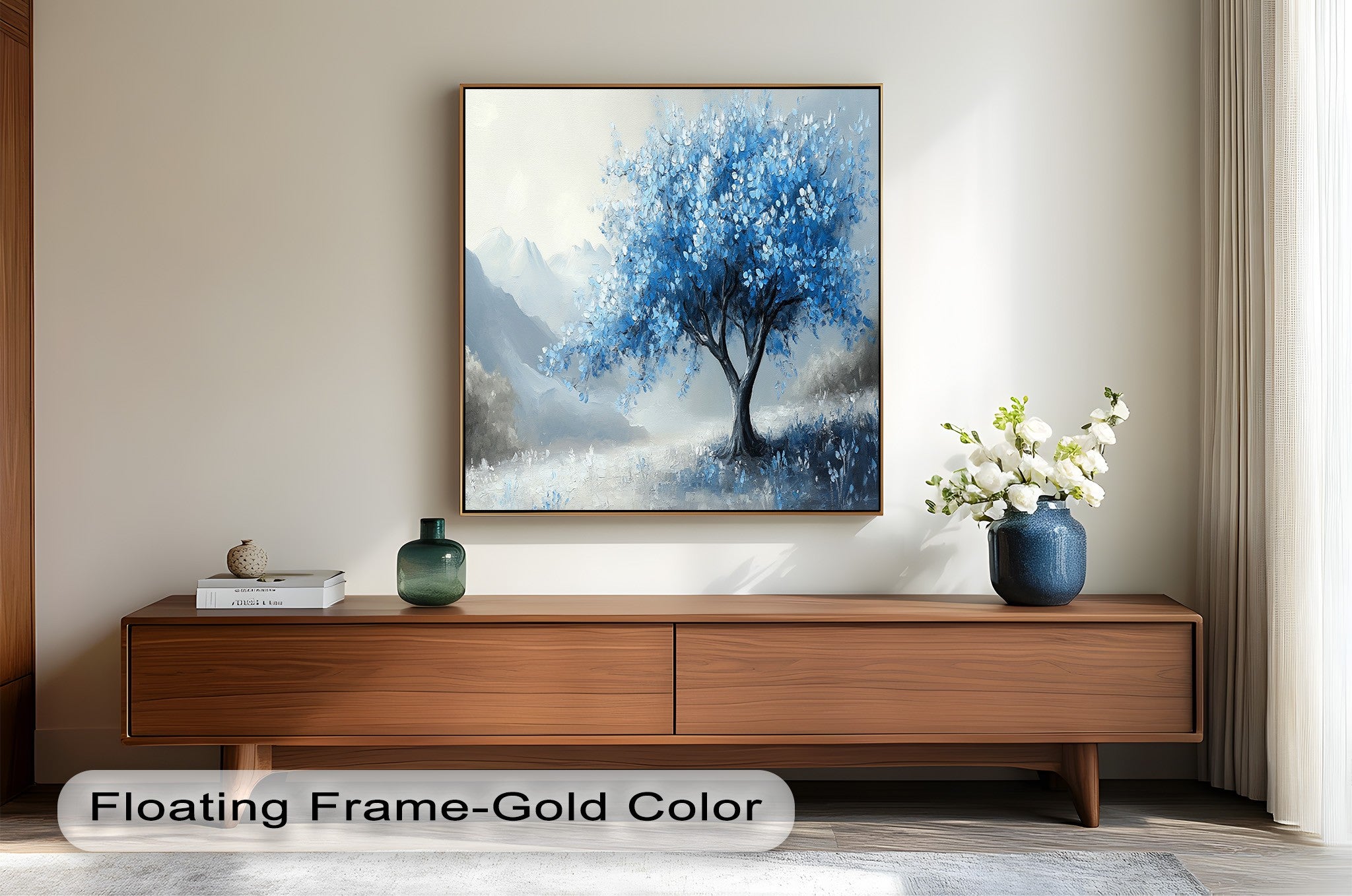 Blue Tree Landscape Oil Painting - Handmade Canvas Art for Home & Office Decor, Living Room Wall Art, Gift Idea