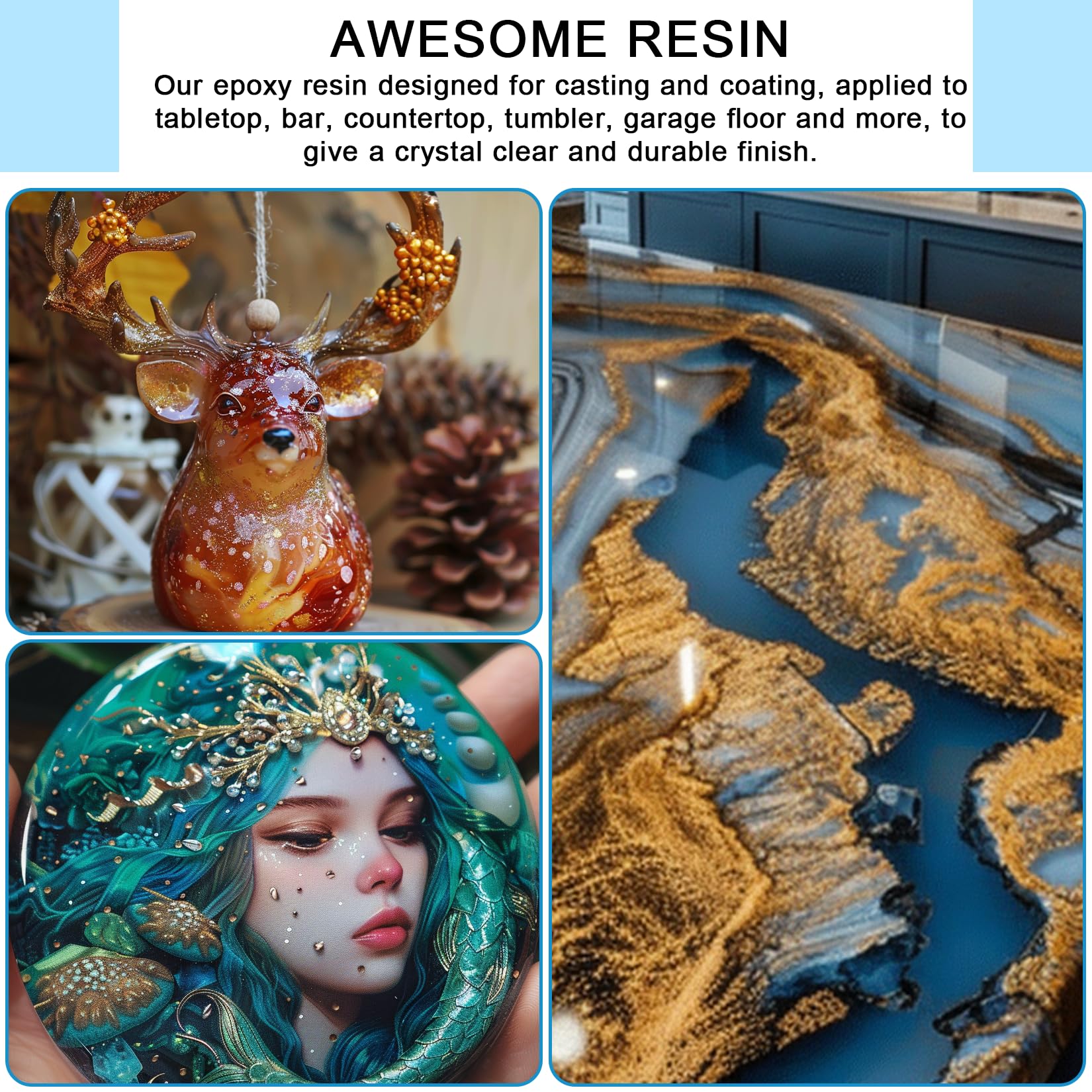 Premium 68oz (2L) Clear Epoxy Resin Kit - 2-Part Crystal Coating for Art, Crafts, Jewelry Making, Woodworking & River Tables - Perfect for DIY Projects, Countertop Protection & Creative Resin Casting