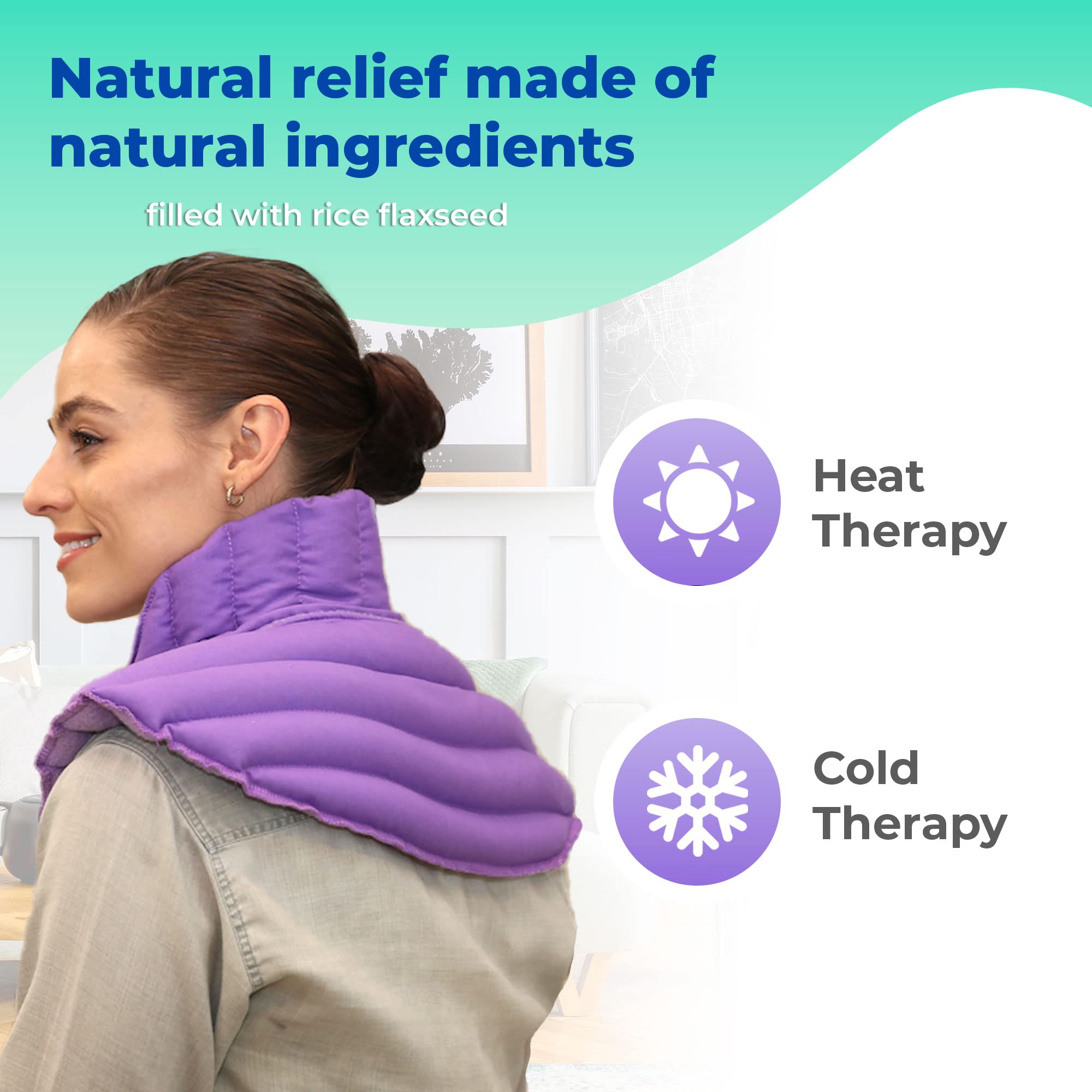 Microwavable Heating Pad for Neck and Shoulder Pain Relief - Large Portable Heat Wrap with Soothing Lavender Scent - Perfect for Relaxation, Muscle Pain, Stress Relief at Home, Office or Travel - 1 Pack Purple