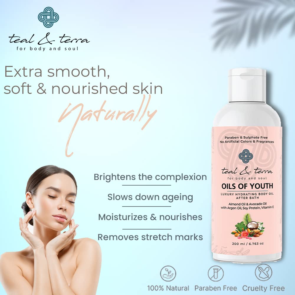 Teal & Terra Skincare Set: Kumkumadi Face Oil (30ml) & Premium Body Oil (200ml) - Brightening Night Serum for Glowing Skin, Reduces Pigmentation & Dark Spots | Anti-Aging Treatment for Healthy Complexion | Perfect for Nighttime Routine & Spa Days