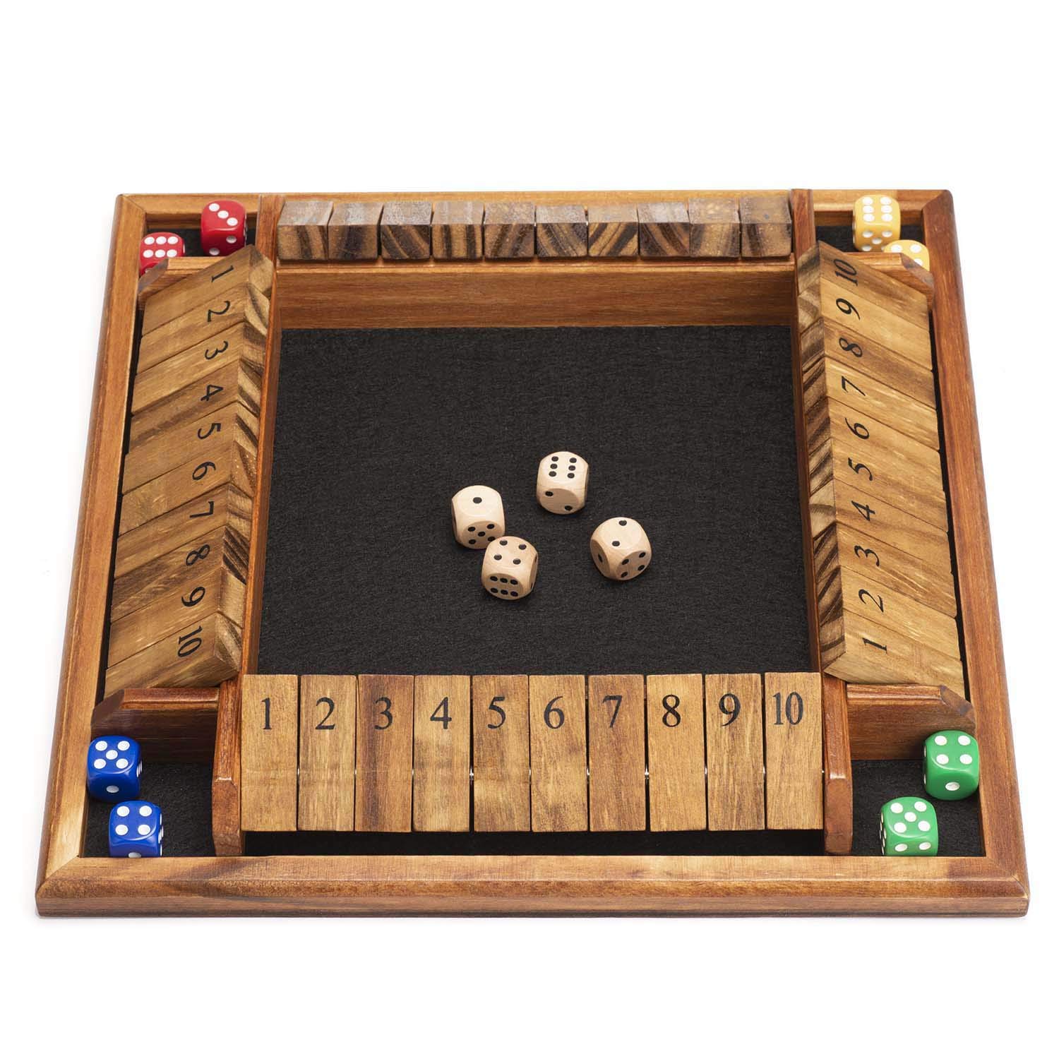 AMEROUS 1-4 Players Shut The Box Dice Game - Wooden Board Math Tabletop Game with 12 Dice & Instructions for Kids, Adults, Family, Classroom, Pub - Fun Educational Game for Home, Parties & Bars (12 Inch)