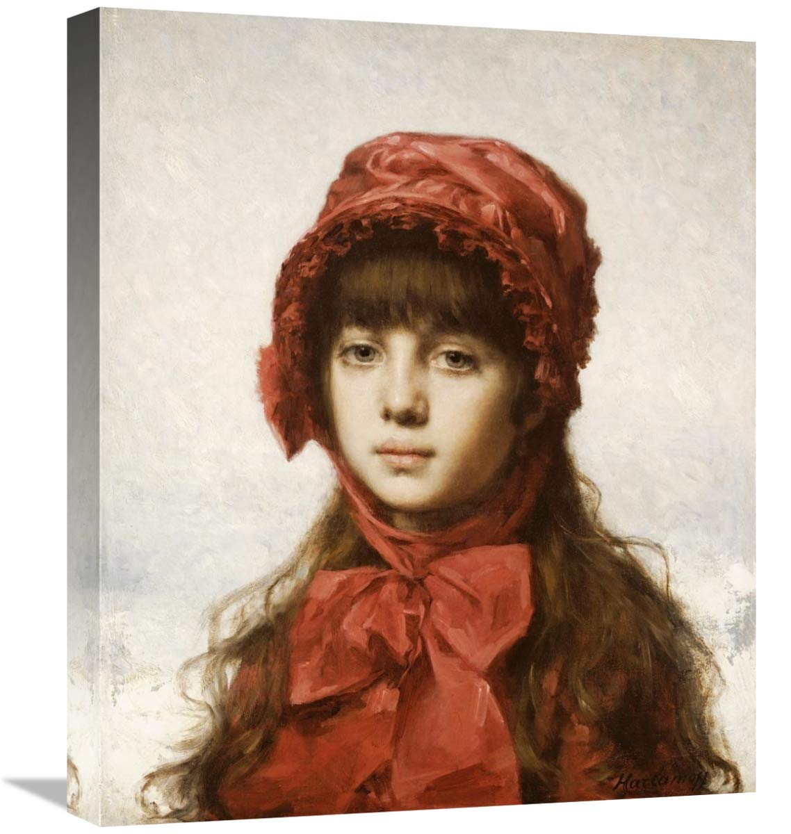 22 Inch The Red Bonnet Art Print by Alexei Alexeievich Harlamoff - Vintage Russian Oil Painting Reproduction, Wall Decor for Living Room, Bedroom & Office