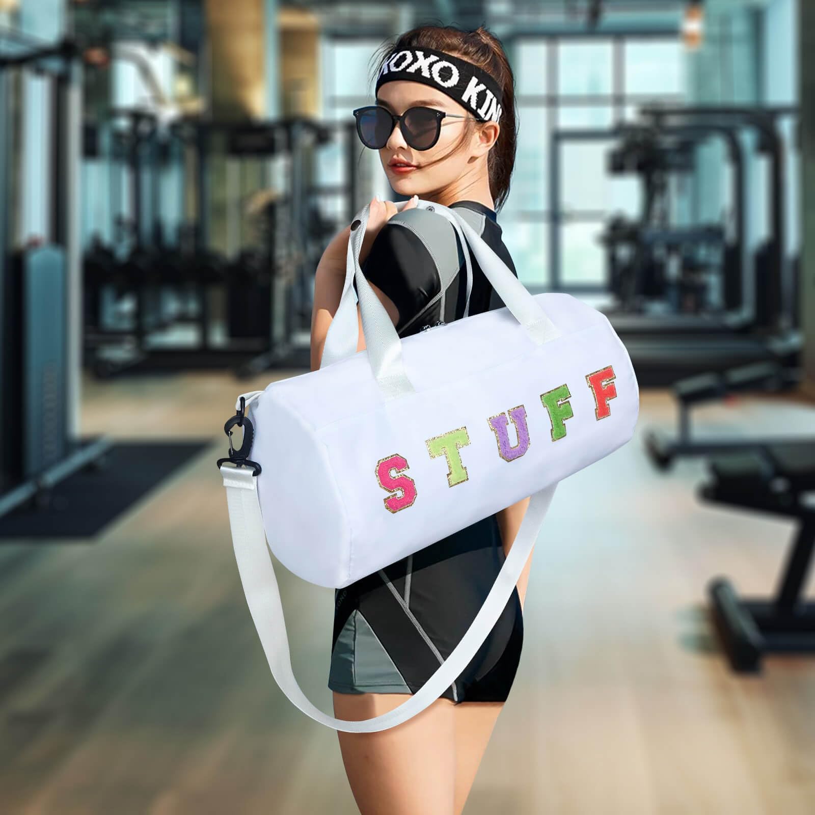 **Chenille Letter Stuff Tote Bag 16 Inch - Small Gym Duffle Bag for Travel, Dance, Sports, Workout & Camping | Carry-On Cheer & Ballet Overnight Weekender Bag | Birthday & Christmas Gifts for Girls, Kids, Teens & Women | Perfect for School, Gym, Beach & Weekend Getaways**