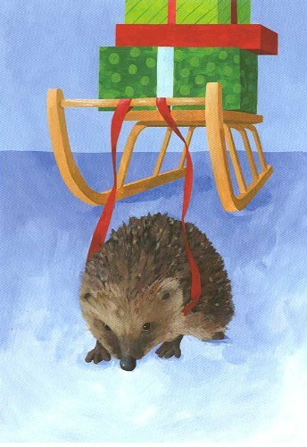 Hedgehog Pulling Sled Christmas Greeting Cards - Set of 16 Blank Holiday Cards with Envelopes - Perfect for Xmas Gifts, Winter Party Invitations & Festive Greetings