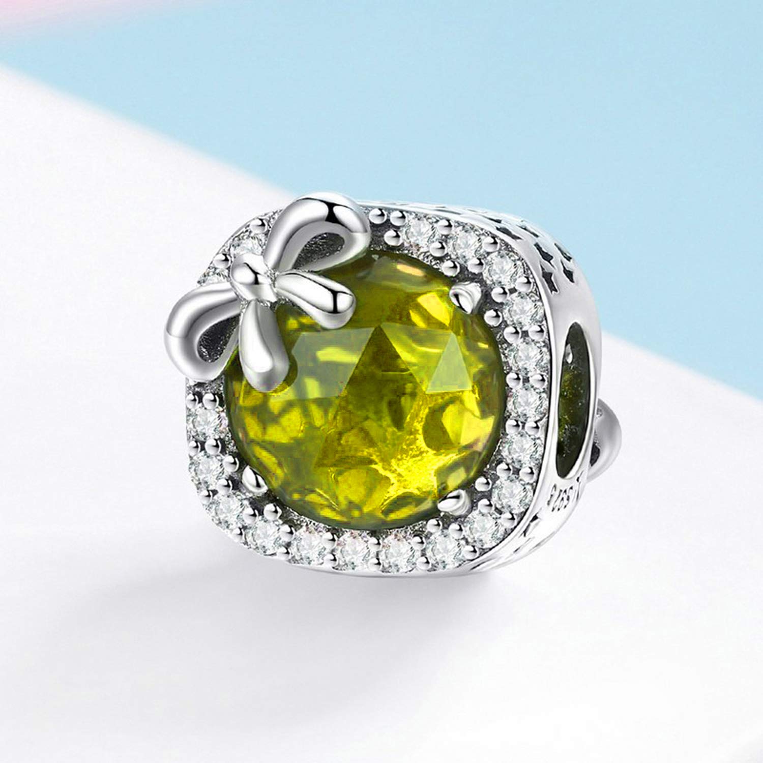 MUERDOU Birthstone Charm - Elegant Bowknot Crystal Pendant for Bracelets & Necklaces | Personalized Birthday Gift for Women | Perfect for Jewelry Making, Stacking Bracelets & Special Occasions
