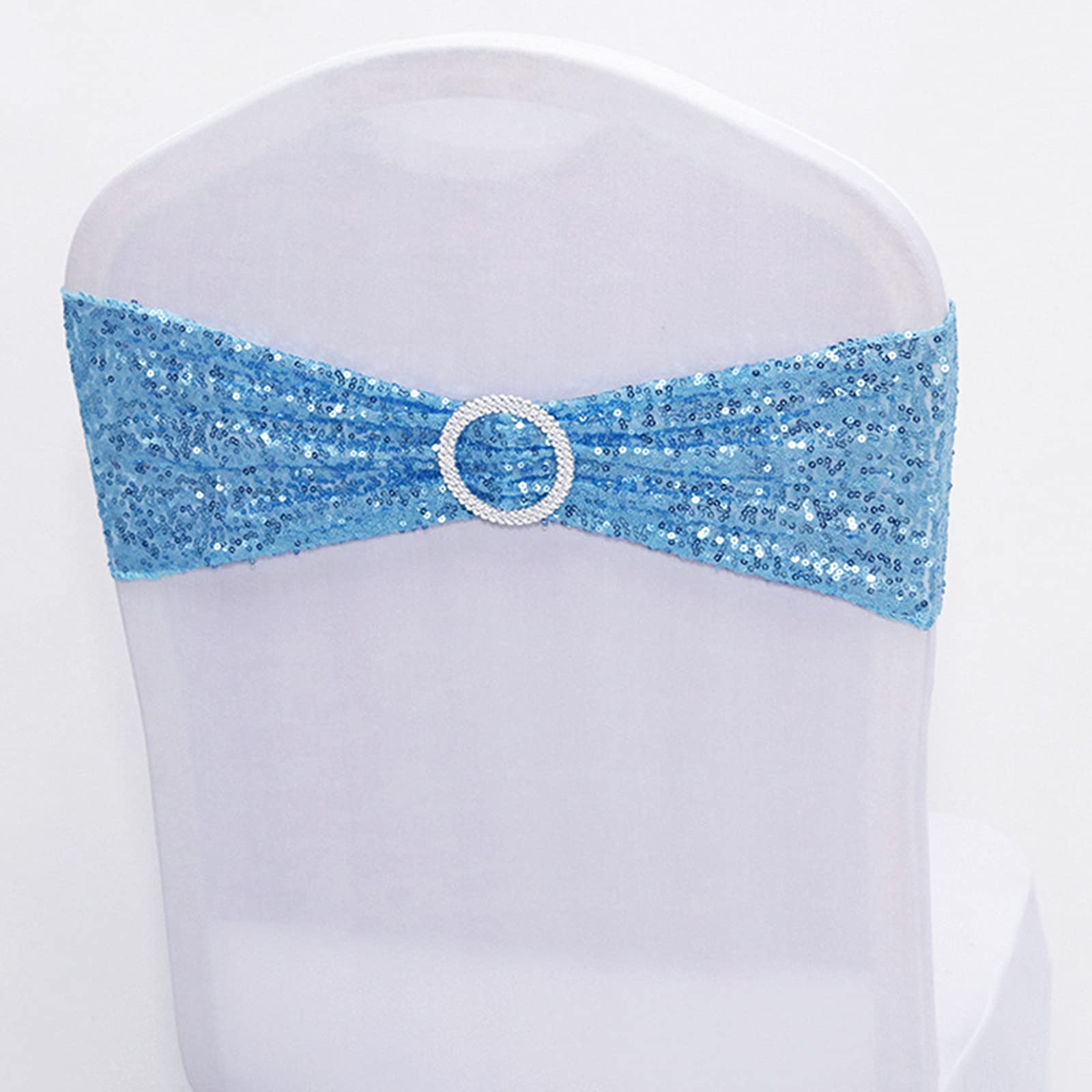 50 PCS Stretch Sequin Chair Sashes - Elastic Spandex Bands for Wedding, Reception, Banquet Chair Decorations (Azure Blue) - Perfect for Party, Bridal Shower, and Special Event Decor