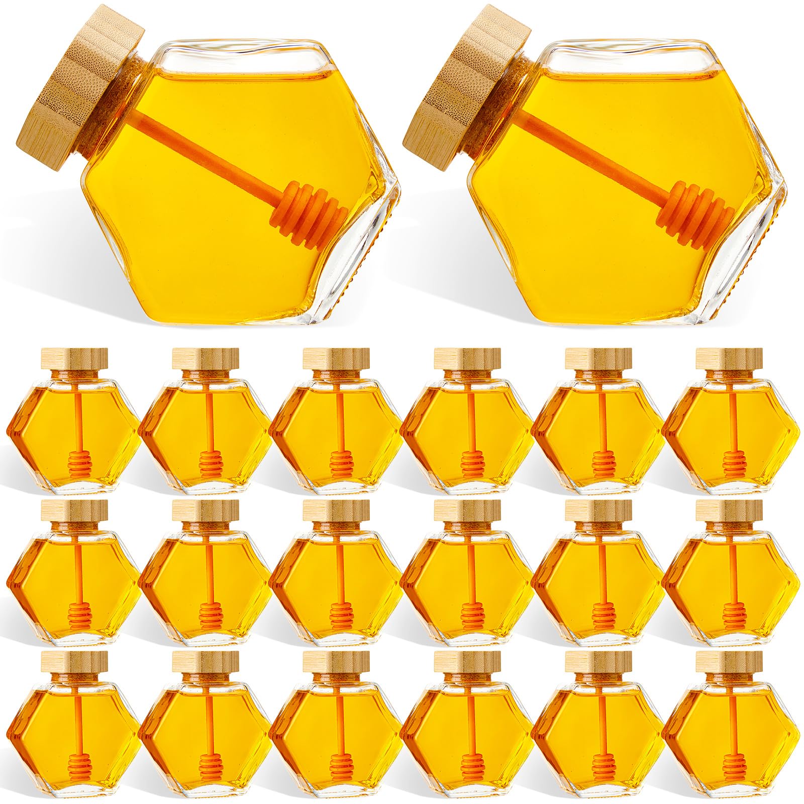Sunnyray 8-Pack 220ml Hexagonal Honey Jars with Wooden Dipper & Cork Lid - Perfect for Kitchen Storage & Gifts