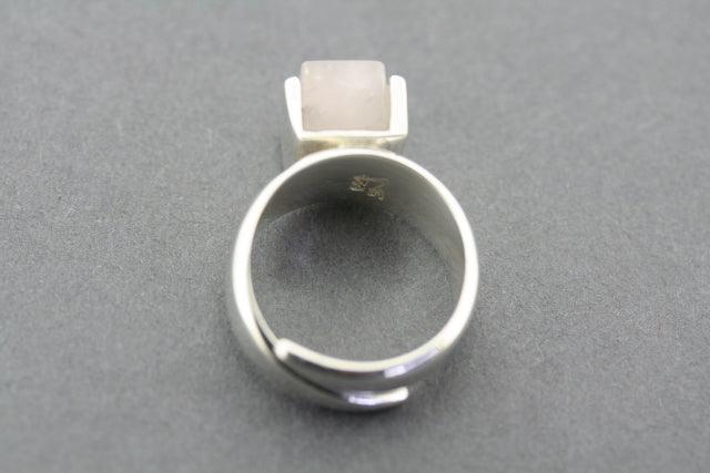 Adjustable Rose Quartz Block Ring for Women - Elegant Healing Crystal Jewelry for Meditation, Yoga & Everyday Wear