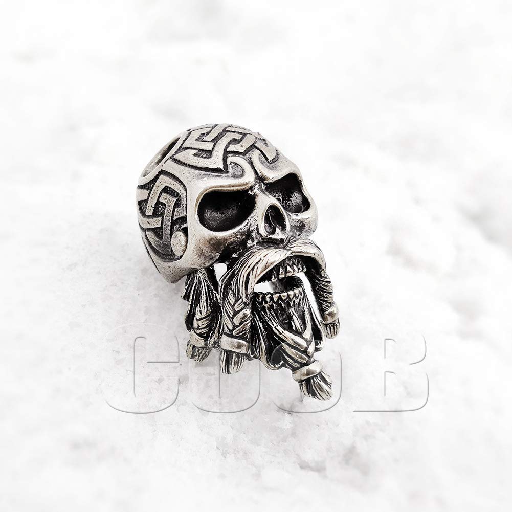 EDC Paracord Bead - Celtic Skull Warrior Charm for Knives & Lanyards (Silver) - Outdoor Gear Accessory
