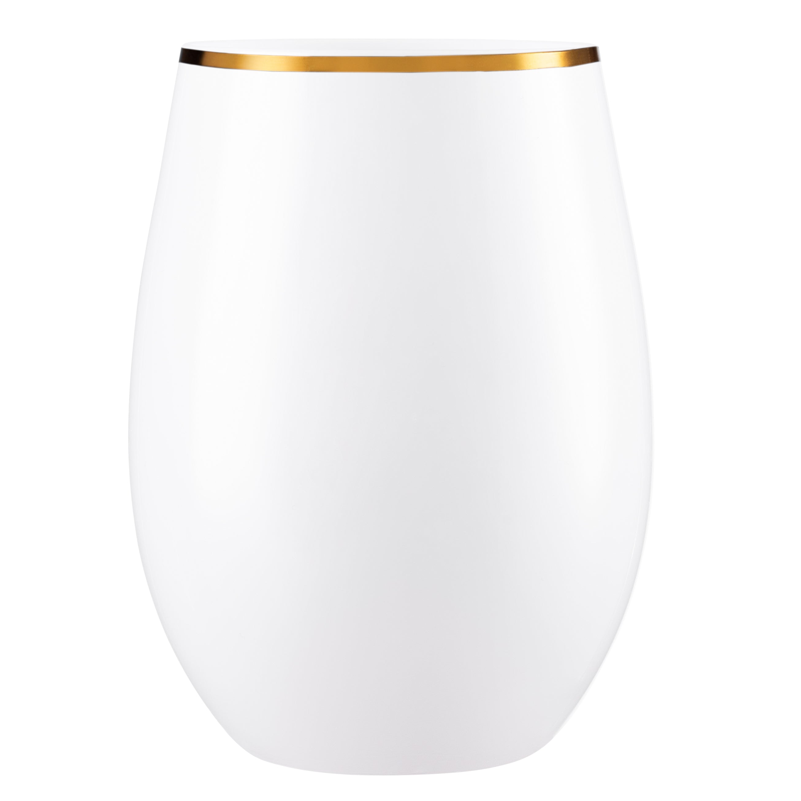 16 oz. White Stemless Wine Glasses with Gold Rim - Set of 6 Shatterproof Goblets for Wedding, Party, and Home Entertaining
