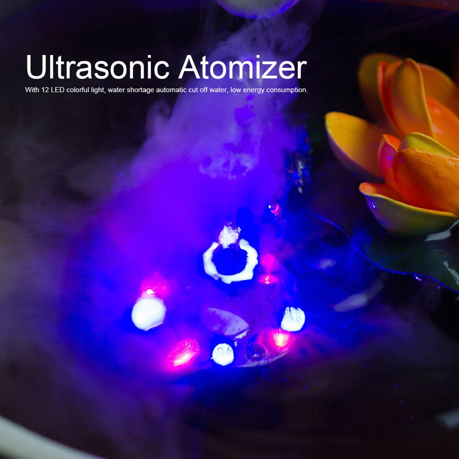 GLOGLOW Ultrasonic Mist Maker with 12 LED Lights - Mini Fog Machine for Aquariums, Water Fountains, Ponds & Fish Vases (US Plug) - Perfect for Home Decor, Hydroponics & Relaxation Spaces