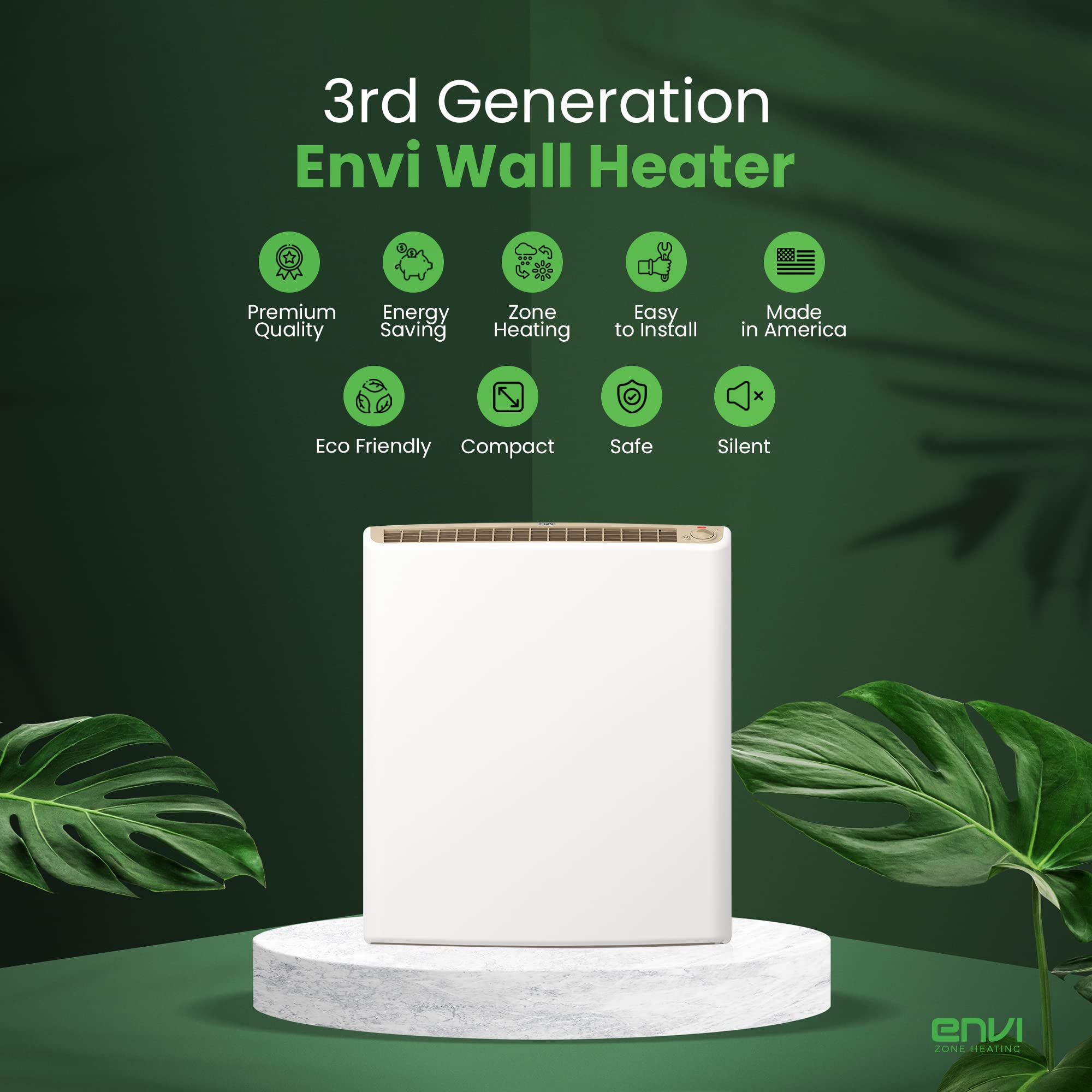 Envi Plug-in Electric Panel Wall Heater - Energy Efficient Indoor Space Heater with Safety Sensor & Quiet Fan-less Design | Easy 2-Minute Installation | Made in USA | Perfect for Bedrooms, Offices & Small Spaces