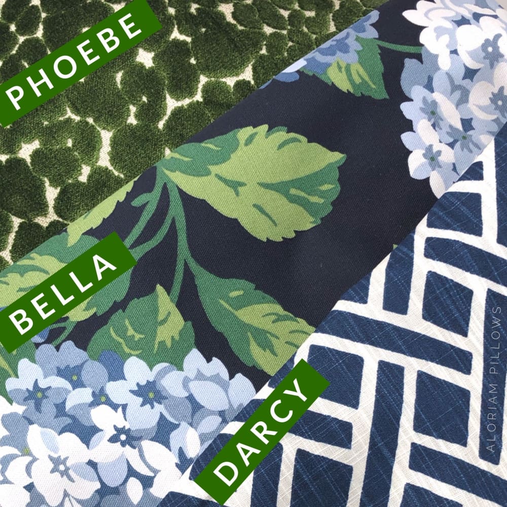 Bella Navy Blue Green White Hydrangea Floral Print Pillow Cover - Decorative Throw Pillow Case for Sofa, Bedroom, Living Room, Home Decor