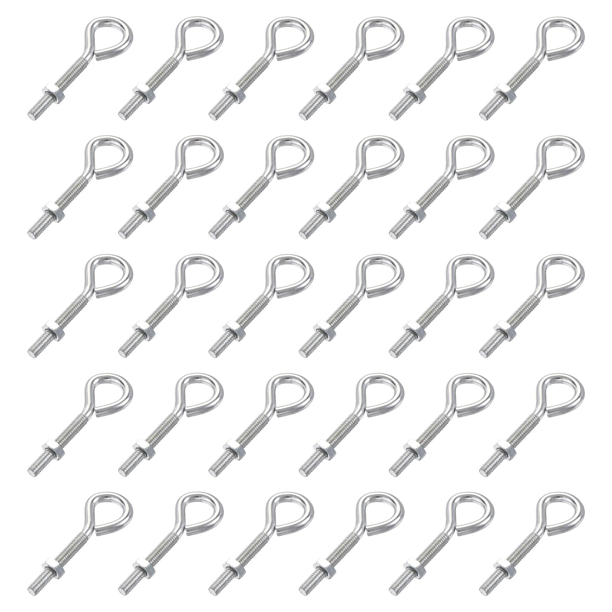 uxcell 30pcs M4x30mm Carbon Steel Eye Hooks Screws Bolts Kit with Hex Nuts - Heavy Duty Hanger Eyelet for Metal, Wood, DIY Projects - Perfect for Hanging Plants, Decorations, and Hardware Installations