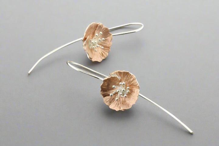 Rose Gold & Silver Blossom Drop Earrings for Women - Elegant Floral Dangle Earrings for Party, Wedding & Everyday Wear