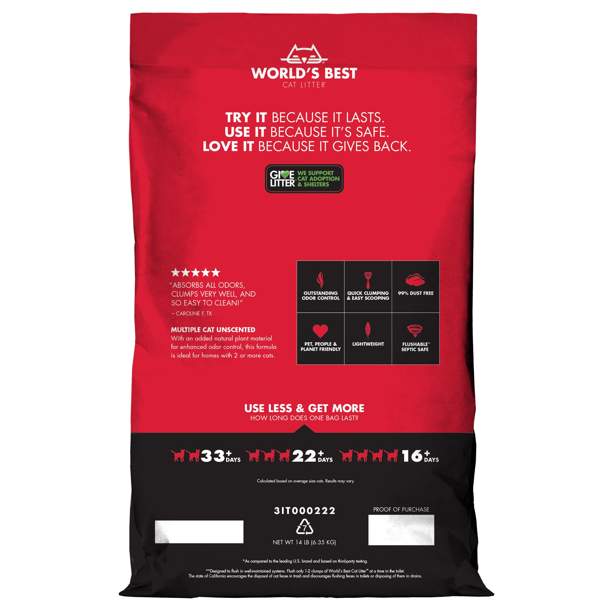 Premium Clumping Cat Litter for Multiple Cats - World's Best Scoopable Formula, 14lb Bag - Ideal for Odor Control & Easy Cleanup in Multi-Cat Households