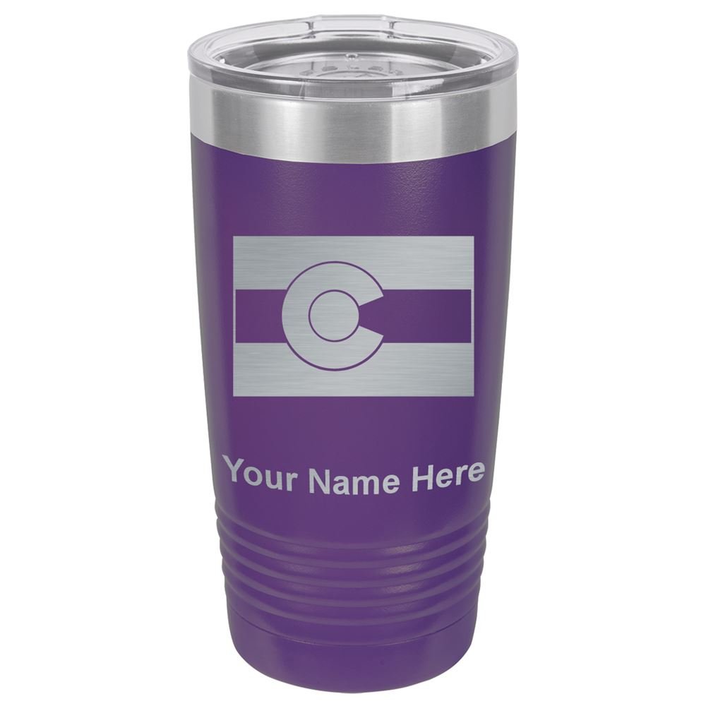 LaserGram 20oz Vacuum Insulated Stainless Steel Tumbler with Colorado State Flag Design - Custom Engraved Dark Purple Travel Mug for Coffee, Tea & Cold Drinks | Perfect for Office, Gym & Outdoor Adventures