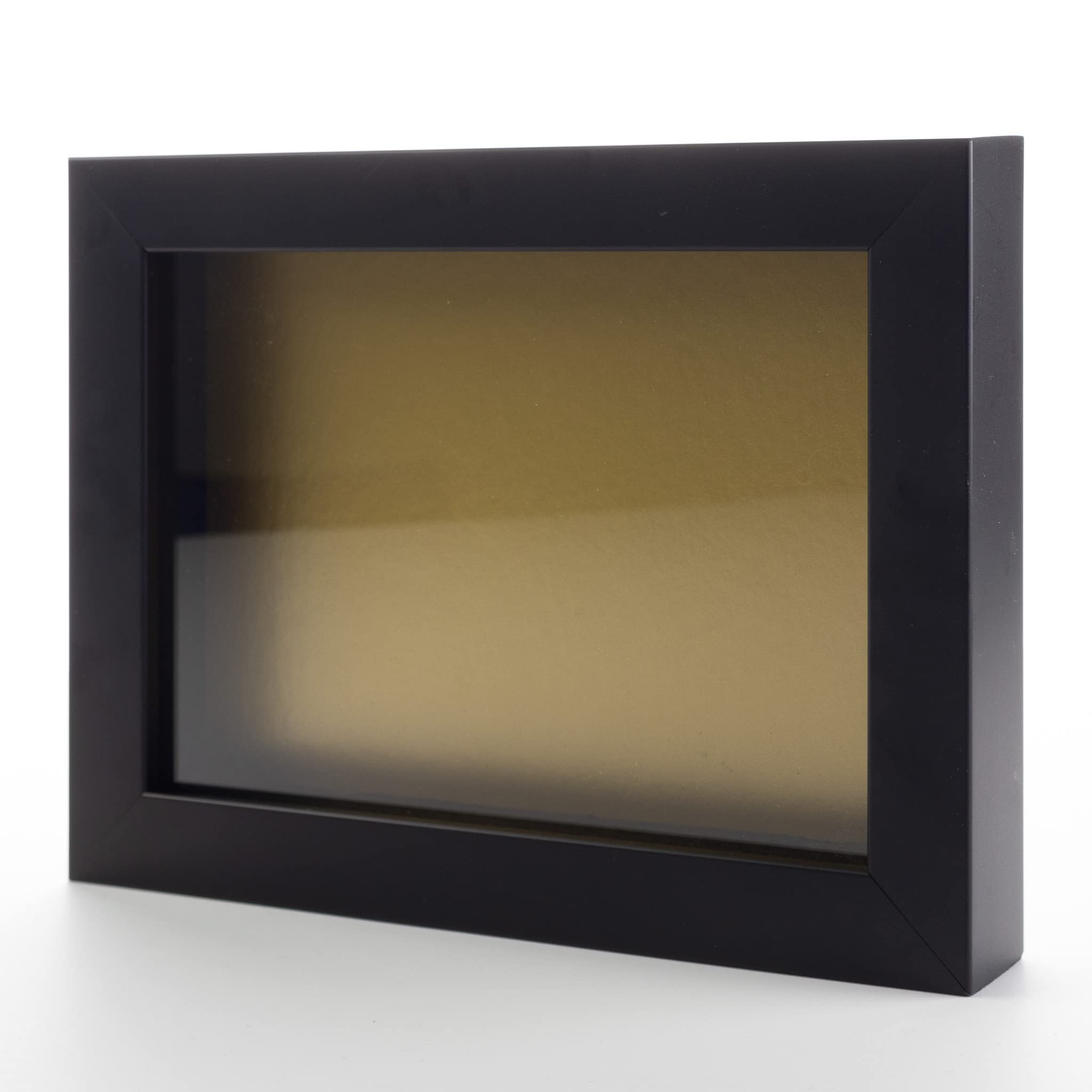10x20 Black Wood Shadow Box Display Frame with Gold Acid-Free Backing & UV Protective Acrylic - 3/4
