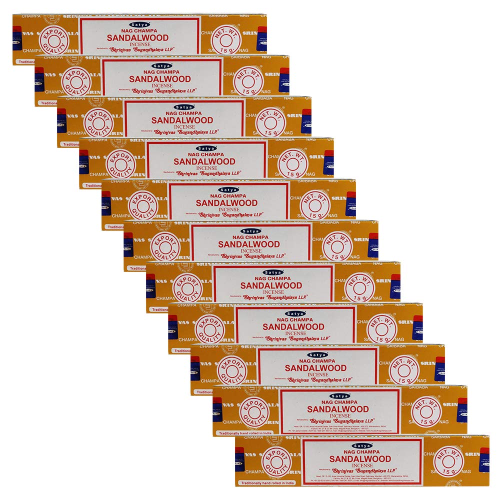 Satya Nag Champa Sandalwood Incense Sticks - Pack of 11 Tubes (15g Each) | Premium Agarbatti for Meditation, Yoga & Home Fragrance