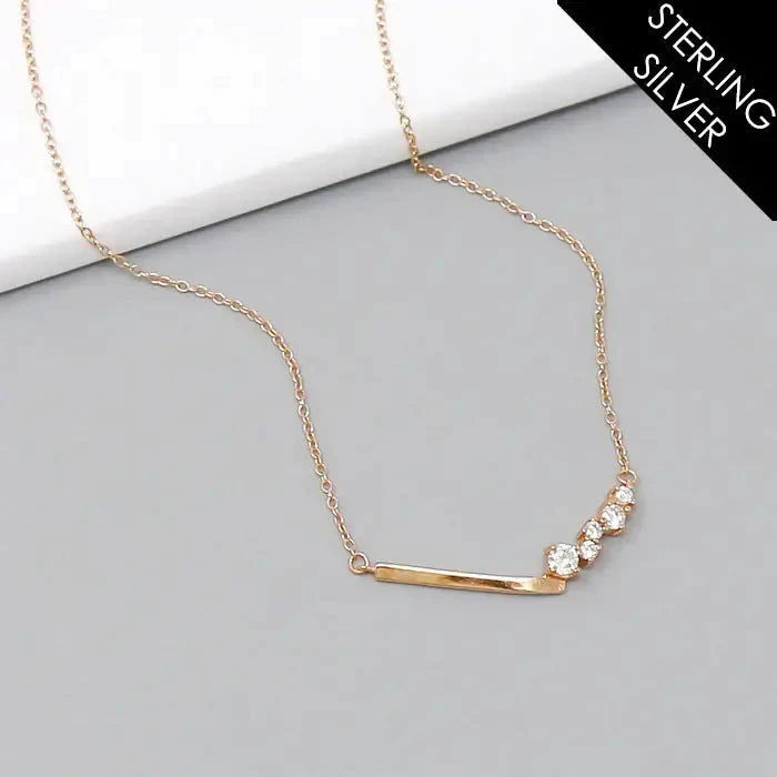Elegant Rose Gold CZ Chevron Pendant Necklace in Sterling Silver - Perfect for Valentine's Day Gifts & Anniversary Jewelry